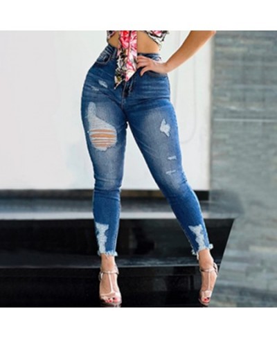 2023 New Stretch Women's Jeans Black High Waist Streetwear Ripped Casual Fashion Denim Pencil Pants $55.72 - Jeans