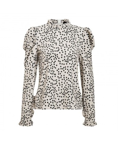 Women Elegant Office Blouse Shirt 2023 Retro Ruffle Dot Print Blouses Female Spring Puff Long Sleeve Casual Tops Blusas $42.2...