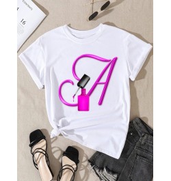 New Women T-shirt Custom Name Letter Combination Nail Art Letter Font A B C D E Short Sleeve Tops Black T-shirt Women Clothin...