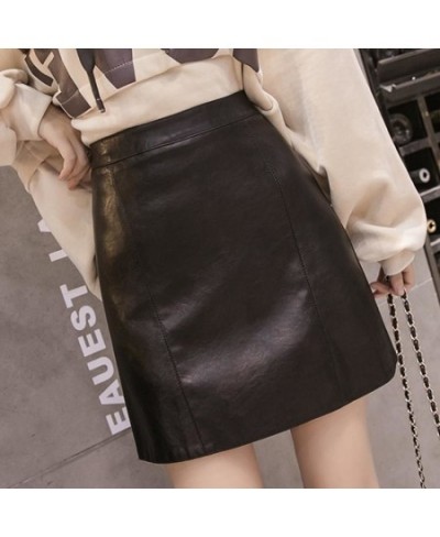Women's 2023 New Autumn Winter Popular High Waist Hip A-line Small Leather Faldas Fashion Clothes for Women Skirts $29.31 - S...