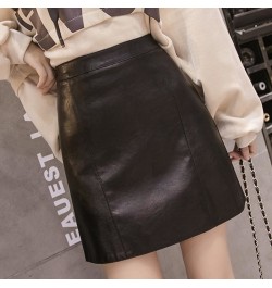 Women's 2023 New Autumn Winter Popular High Waist Hip A-line Small Leather Faldas Fashion Clothes for Women Skirts $29.31 - S...