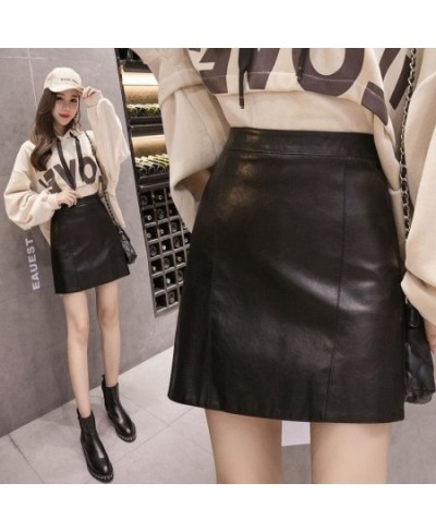 Women's 2023 New Autumn Winter Popular High Waist Hip A-line Small Leather Faldas Fashion Clothes for Women Skirts $29.31 - S...