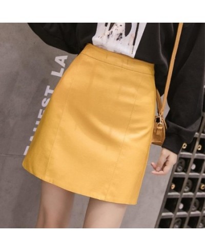 Women's 2023 New Autumn Winter Popular High Waist Hip A-line Small Leather Faldas Fashion Clothes for Women Skirts $29.31 - S...