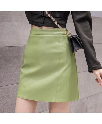 Women's 2023 New Autumn Winter Popular High Waist Hip A-line Small Leather Faldas Fashion Clothes for Women Skirts $29.31 - S...