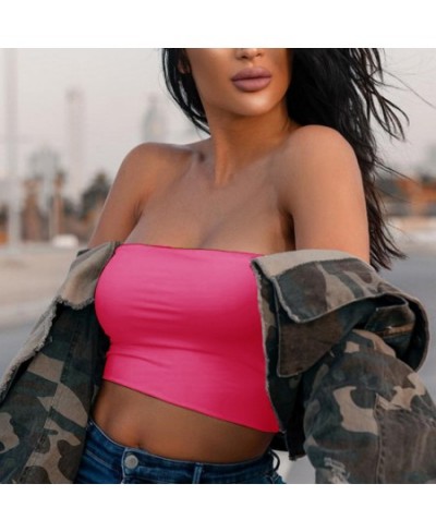 Women Sexy Solid Breathable Strapless Bandeau Stretch Commuter Crop Tops Commuter Top Casual Lingerie Vest Bra $14.24 - Under...