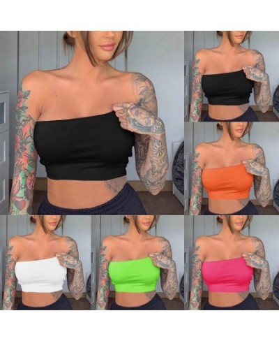 Women Sexy Solid Breathable Strapless Bandeau Stretch Commuter Crop Tops Commuter Top Casual Lingerie Vest Bra $14.24 - Under...