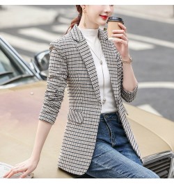 Fashion Woman Slim Apricot Blue Plaid Blazer Female Autumn Winter Outwear Casual Single Button Jackets Coat $68.04 - Suits & ...