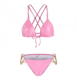 Jucleo Swimsuit Women Sexy Glitter Bikini Set Brazilian Halter Thong Swimwear Swim For Bathing Suit Hot Pink Gold 2022 $34.80...