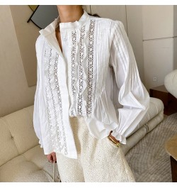 2023 Women's T-shirt Long Sleeve Celebrity Vintage Style White Cotton Blouses Hollow Out Ruffles Elegant Spring Lace Shirts T...