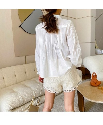 2023 Women's T-shirt Long Sleeve Celebrity Vintage Style White Cotton Blouses Hollow Out Ruffles Elegant Spring Lace Shirts T...