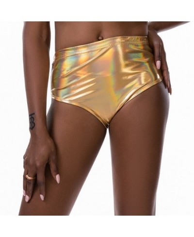 Women Sports Shorts Summer Shiny Metallic Elastic Casual Workout Skinny Dance Club Gold Silver Black Nightclub Clothing $19.2...