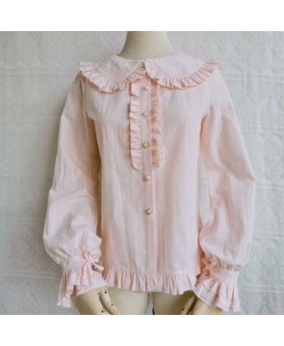 Ruffled Lolita Blouse Long Sleeve Peter Pan Collar Shirt by Yilia $55.83 - Blouses & Shirts