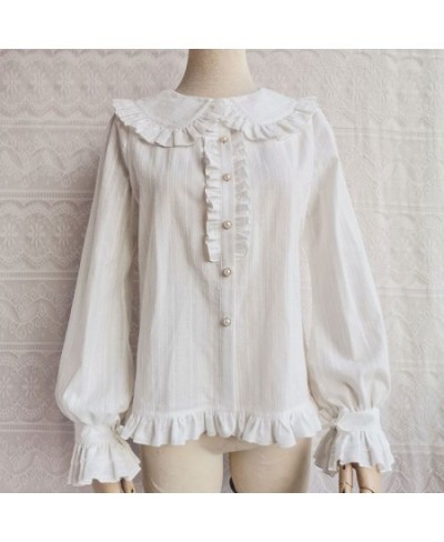 Ruffled Lolita Blouse Long Sleeve Peter Pan Collar Shirt by Yilia $55.83 - Blouses & Shirts