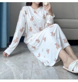 Kuzuwata Japanese Early Spring Casual Home Wear Sleepwear O Neck Bear Print Long Sleeve Pajama Dress Loose Casual Underwear $...
