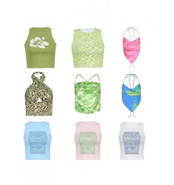 Y2k Sexy Camis Tank Top Green Crop Tops Summer Vintage Harajuku Strappy Aesthetic Fairy Streetwear Sleeveless Bandage Top $18...