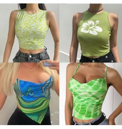 Y2k Sexy Camis Tank Top Green Crop Tops Summer Vintage Harajuku Strappy Aesthetic Fairy Streetwear Sleeveless Bandage Top $18...