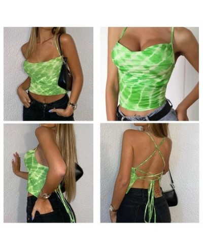 Y2k Sexy Camis Tank Top Green Crop Tops Summer Vintage Harajuku Strappy Aesthetic Fairy Streetwear Sleeveless Bandage Top $18...