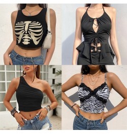 Y2k Sexy Camis Tank Top Green Crop Tops Summer Vintage Harajuku Strappy Aesthetic Fairy Streetwear Sleeveless Bandage Top $18...