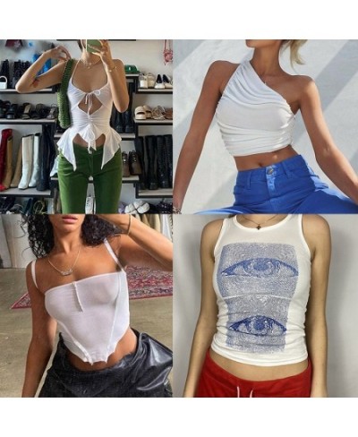 Y2k Sexy Camis Tank Top Green Crop Tops Summer Vintage Harajuku Strappy Aesthetic Fairy Streetwear Sleeveless Bandage Top $18...