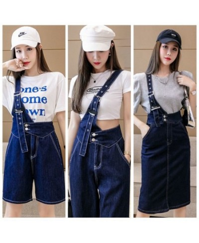 New Hong Kong Style Denim Overalls Summer Dress Women's One-shoulder Jumpsuit Small Loose Nine-point Straight-leg Pants $55.7...
