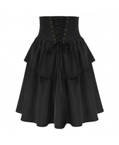 Women Renaissance Dual Layer Skirt Smocked Back High Waist A-Line Skirt Midi Length Ruffle Tiered Goth Steampunk Skirts A30 $...