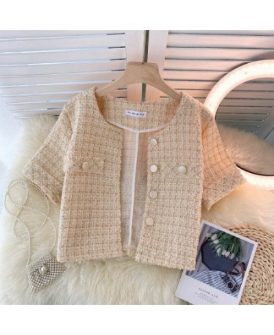 Chaqueta Mujer Temperament O Pink Tweed Jacket Summer Fashion Short Sleeve Plaid Cardigan Short Ropa Mujer Elegant Retro $49....