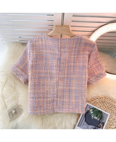 Chaqueta Mujer Temperament O Pink Tweed Jacket Summer Fashion Short Sleeve Plaid Cardigan Short Ropa Mujer Elegant Retro $49....