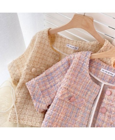 Chaqueta Mujer Temperament O Pink Tweed Jacket Summer Fashion Short Sleeve Plaid Cardigan Short Ropa Mujer Elegant Retro $49....