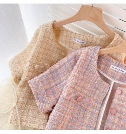 Chaqueta Mujer Temperament O Pink Tweed Jacket Summer Fashion Short Sleeve Plaid Cardigan Short Ropa Mujer Elegant Retro $49....