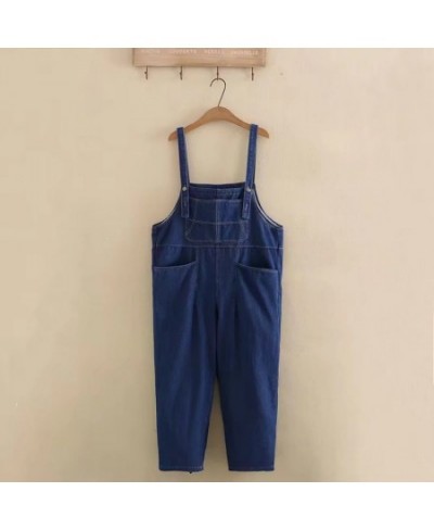 Plus Size Women's Clothing Suspender Pants Solid Color With Pockets On Both Sides & One Kangaroo Pocket Large Size Loose Jean...