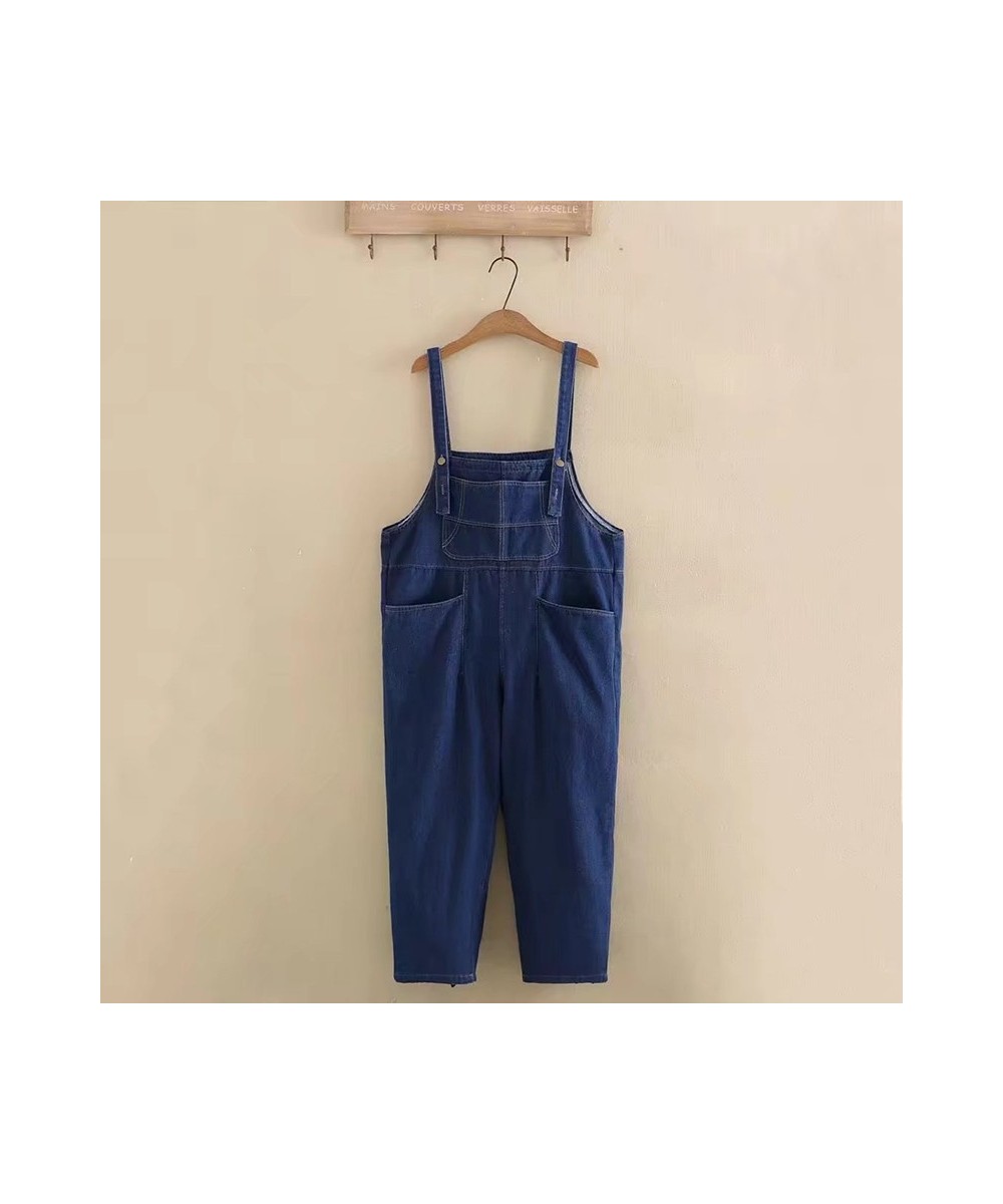 Plus Size Women's Clothing Suspender Pants Solid Color With Pockets On Both Sides & One Kangaroo Pocket Large Size Loose Jean...