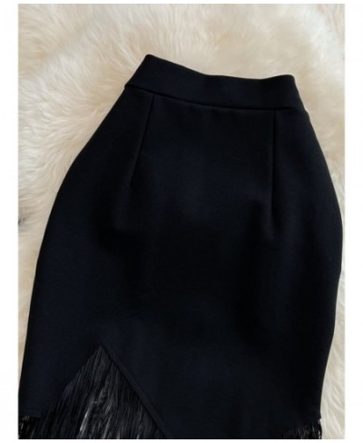 2022 New Summer Tassel Stitching Black Skirt for Women High Waist Irregular Slim-Fit Sexy Hip Mini Skirt Female One-Step Fald...