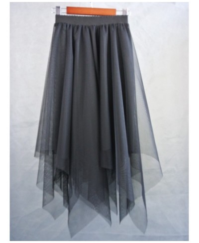 Women's skirt tulle high waist skirts summer midi skirt Elastic waist mesh gauze skirt irregular white black pink $29.38 - Sk...