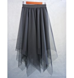 Women's skirt tulle high waist skirts summer midi skirt Elastic waist mesh gauze skirt irregular white black pink $29.38 - Sk...