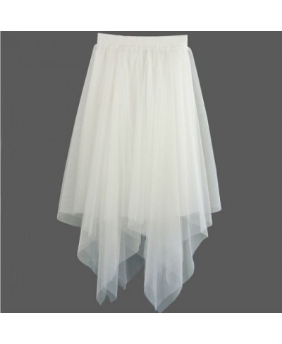 Women's skirt tulle high waist skirts summer midi skirt Elastic waist mesh gauze skirt irregular white black pink $29.38 - Sk...