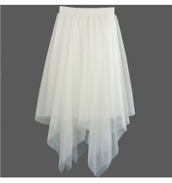 Women's skirt tulle high waist skirts summer midi skirt Elastic waist mesh gauze skirt irregular white black pink $29.38 - Sk...