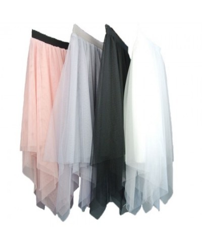 Women's skirt tulle high waist skirts summer midi skirt Elastic waist mesh gauze skirt irregular white black pink $29.38 - Sk...