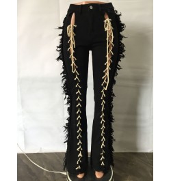 Women's Jeans High Waist Broken String Tassel Elastic Long Horn Jeans Sexy Fashion High Street Winter and Spring Pants $56.18...