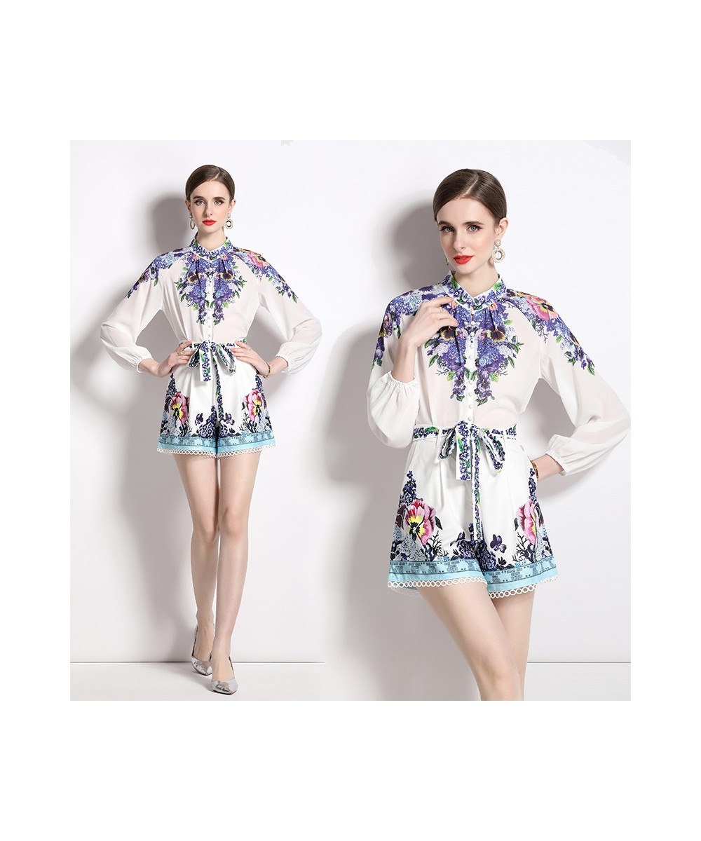 Outfits 2pcs Sets Spring Summer Vintage Floral Print O Neck Short Sleeve Women Ladies Top Shirt Blouse Shorts Suits $43.44 - ...