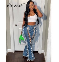 Women's Jeans High Waist Broken String Tassel Elastic Long Horn Jeans Sexy Fashion High Street Winter and Spring Pants $56.18...