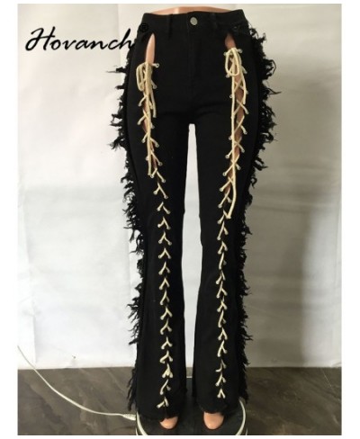 Women's Jeans High Waist Broken String Tassel Elastic Long Horn Jeans Sexy Fashion High Street Winter and Spring Pants $56.18...