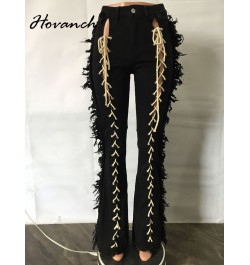 Women's Jeans High Waist Broken String Tassel Elastic Long Horn Jeans Sexy Fashion High Street Winter and Spring Pants $56.18...