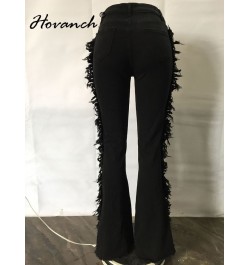 Women's Jeans High Waist Broken String Tassel Elastic Long Horn Jeans Sexy Fashion High Street Winter and Spring Pants $56.18...