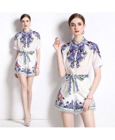 Outfits 2pcs Sets Spring Summer Vintage Floral Print O Neck Short Sleeve Women Ladies Top Shirt Blouse Shorts Suits $43.44 - ...