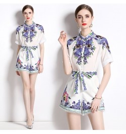 Outfits 2pcs Sets Spring Summer Vintage Floral Print O Neck Short Sleeve Women Ladies Top Shirt Blouse Shorts Suits $43.44 - ...