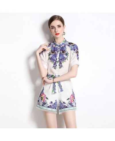 Outfits 2pcs Sets Spring Summer Vintage Floral Print O Neck Short Sleeve Women Ladies Top Shirt Blouse Shorts Suits $43.44 - ...