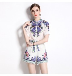 Outfits 2pcs Sets Spring Summer Vintage Floral Print O Neck Short Sleeve Women Ladies Top Shirt Blouse Shorts Suits $43.44 - ...