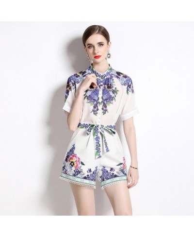 Outfits 2pcs Sets Spring Summer Vintage Floral Print O Neck Short Sleeve Women Ladies Top Shirt Blouse Shorts Suits $43.44 - ...