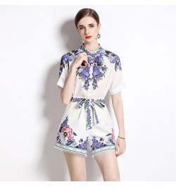 Outfits 2pcs Sets Spring Summer Vintage Floral Print O Neck Short Sleeve Women Ladies Top Shirt Blouse Shorts Suits $43.44 - ...