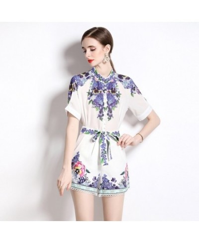 Outfits 2pcs Sets Spring Summer Vintage Floral Print O Neck Short Sleeve Women Ladies Top Shirt Blouse Shorts Suits $43.44 - ...